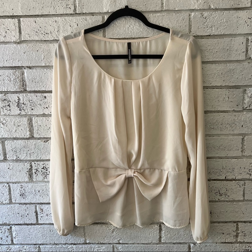 NWOT Cream Peplum Bow Blouse - Sheer